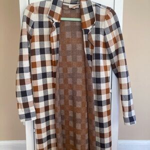LOFT Plaid Cardigan - Brown, Black, Cream